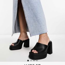 ASOS DESIGN Wide Fit Nevada chunky platform high heel mules in black