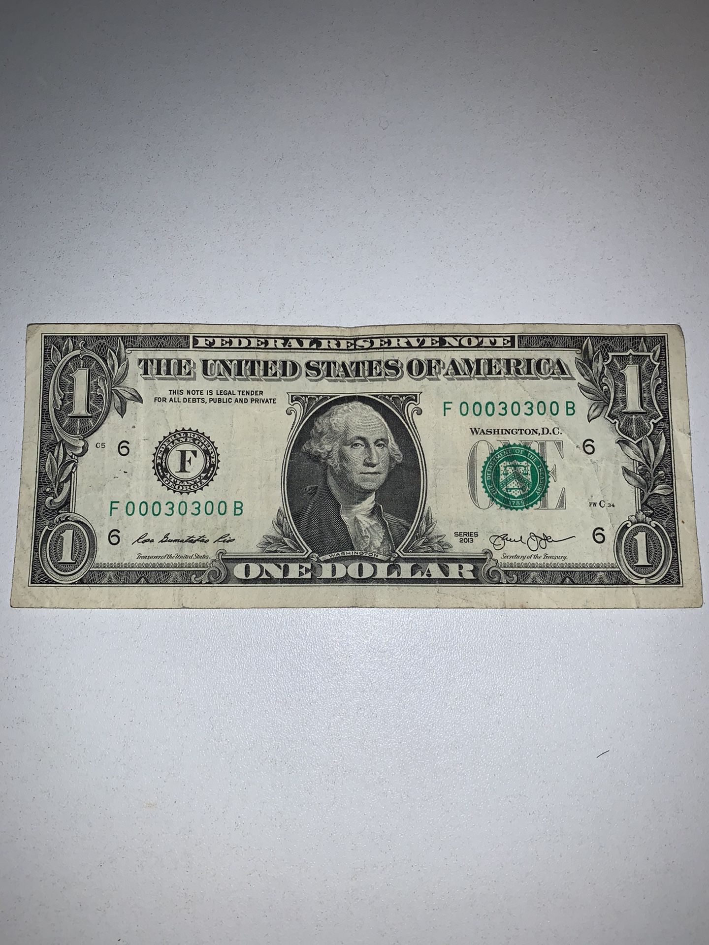 Binary 1 dollar bill US currency