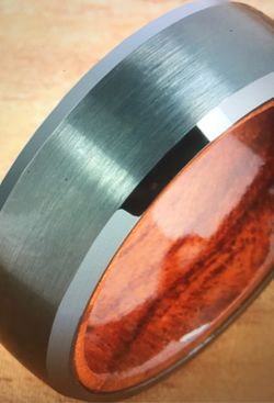 Black tungsten Koa Wood double ring brush finished beveled edge 8mm width