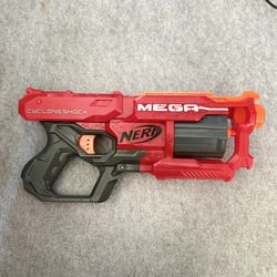 Nerf Mega CycloneShock Blaster Gun Red Gray Tested Works No Darts