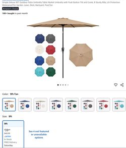 9 ‘ Umbrella For Patio-Tan-New In Box