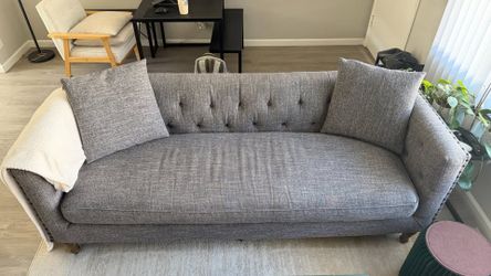 Coaster Ellery Grey Tufted Sofa – Solid Wood, Nailhead Trim (couch)