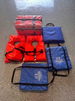 Boat Safety Package – 6 Adult Life Jackets + 3 Throwable Cushions