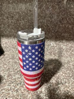 American Flag Rhinestone Tumbler with Straw