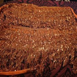 Belly Dance Hip Skirt and Top with Sequins, Fringe & Tassels - Orange