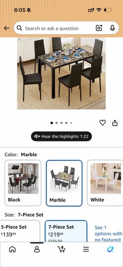 Glass dining table set for 6