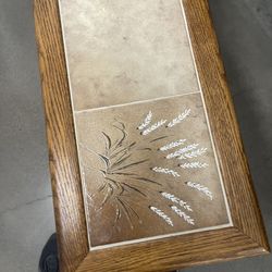 Great narrow wood table with tile top