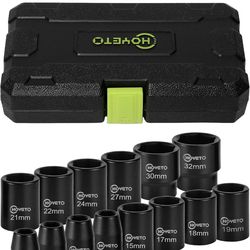 HOYETO 14-Piece 1/2-Inch Drive Shallow Impact Socket Set, Metric 6-Point Design, 11mm-32mm Size Range, Heavy-Duty for Auto Repair