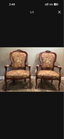 Pair of Victorian-Style Carved Wood Armchairs
