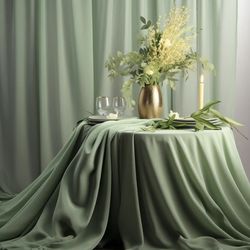 58" Solid Color Chiffon Fabric Rustic Sheer Bridal Wedding Party Decorations Backdrop, Sage Green, 10 Yards