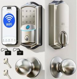 Veise VE027-K Built-in WiFi Smart Lock with 2 Knob, Fingerprint Keyless Entry Door Lock Handle Set for Front Door, App Remote ContReg. Retail $109.99