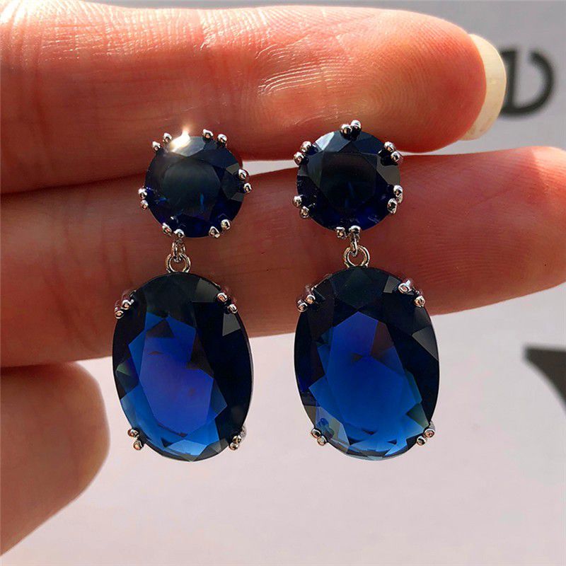 "Shiny Big Oval Colorful Gemstone CZ Earrings For Women, HA4262
