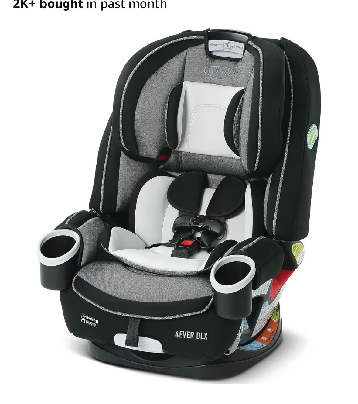 Graco 4Ever DLX 4-in-1 Car Seat, Grey, Infant to Toddler Car Seat, with 10 Years of Use, Rear-facing, Forward-facing and Booster Modes, Safe, Comforta