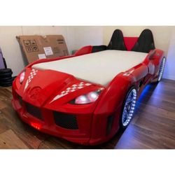 Red leatherette race car design modern elegant kids bed frame 