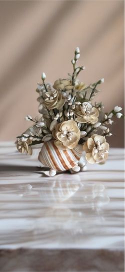 Vintage capiz and shell faux floral centerpiece
