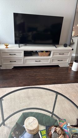 White Wood TV Stand with Drawers