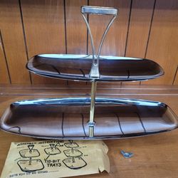 Vtg Classic MCM Two Tiered Hellerware Chrome ? Serving Tray