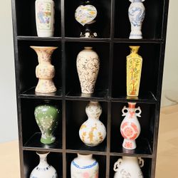 Set Of 12 Vintage Japanese 1980 Franklin Porcelain Miniature Vases With Hanging Box Included