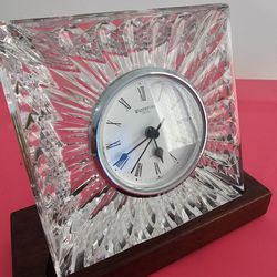 $50.00 - Waterford  Crystal Desk Clock, On Wood Base!  Vintage & Gorgeous!  Needs Batteries!