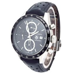 *Men's TAG Heuer Carrera 42mm Juan Manuel Fangio Automatic Stainless Steel Watch with Leather Strap and Black Dial. (Pre-Owned)