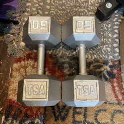 Pair Of 50 Lb Steel Hex Dumbbells - 100 Lbs Total