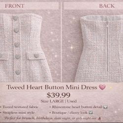 Tweed Heart Button Mini Dress