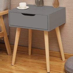 Nightstand, Small Dresser Chest Sturdy Side End Table with 1 Drawers and Table for Bedroom, Living Room, Office-Full Grey