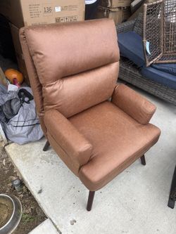 Chaise Lounge Chair Office Chair Lazy Chair Relaxing Meditation Suede Brown Leather 