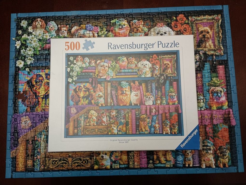 3/$10 π Ravensburger 500 Piece Colorful Dog Puppy & Book Library Puzzle