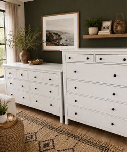 Ikea White Wood Dresser with Black Knobs