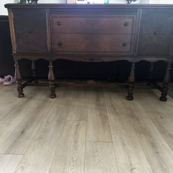 Antique ca. 1920's Jacobean Ornate Carved Wood Buffet Sideboard Media Console Entryway Cabinet Accent Cabinet