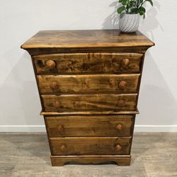 PERSONABLE Dresser - tall boy - maple - 5 drawers - fantastic pulls - dark stain - delivery available