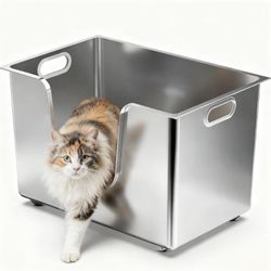 NEW/ Enclosed Stainless Steel Cat Litter Box 13.8” High Sides, Extra Large