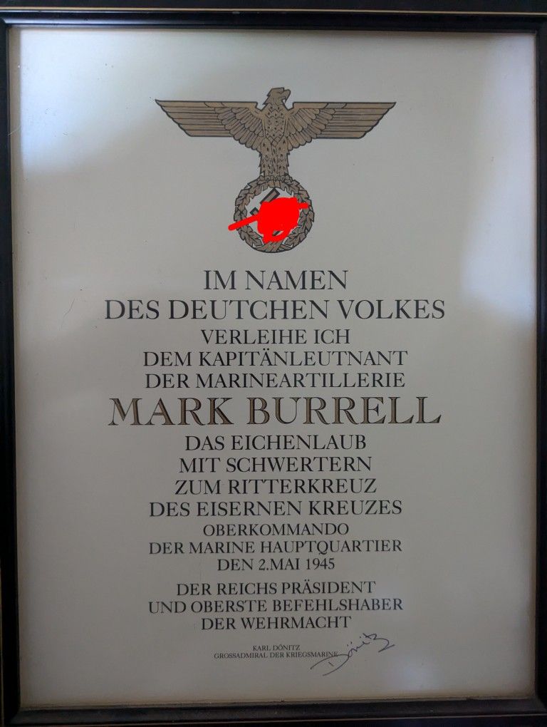 WW2 Signed Award To German U-boat Captain