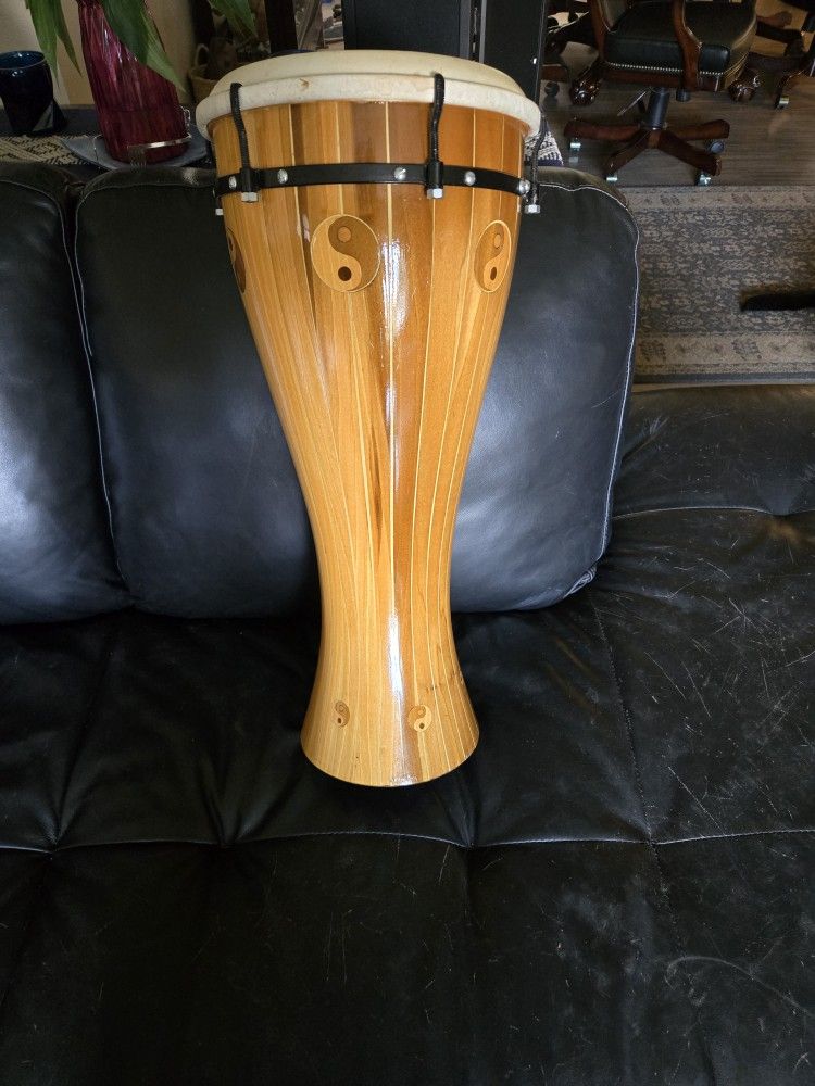 Vintage Style Wood And Leather Bongo Drum