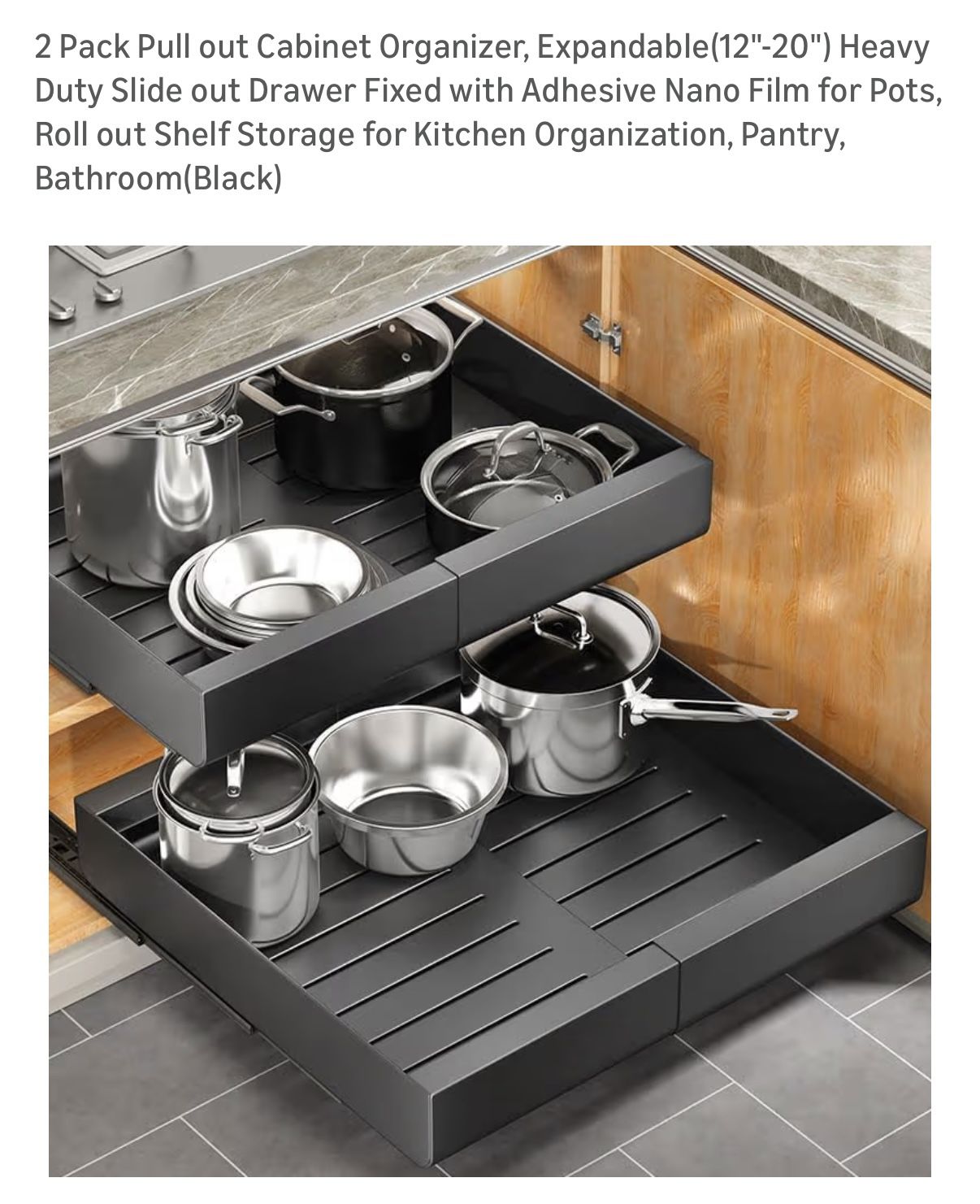 Black rollout shelves storage for kitchen