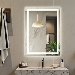Touch Button Bathroom Mirror 32 x 24 Switchable Color LED with Defogger