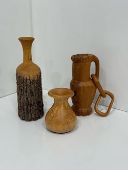 Vinatge set of 3 Organic Wooden Vases