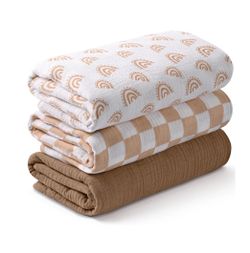 30"x40" Muslin Swaddle Blankets for Newborn 3 Breathable Soft Receiving Blanket 3pk - Rainbow & Grid