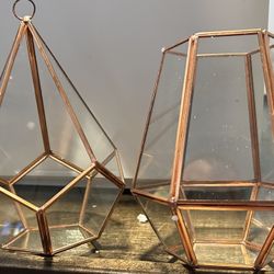 NIB Metal/Glass Rectangle & Pyramid Succulent Terrariums Or Votive Candle Holders!