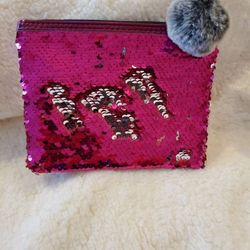 NEW Bh Cosmetics Sequin Movable Pink Silver Bag Pouch