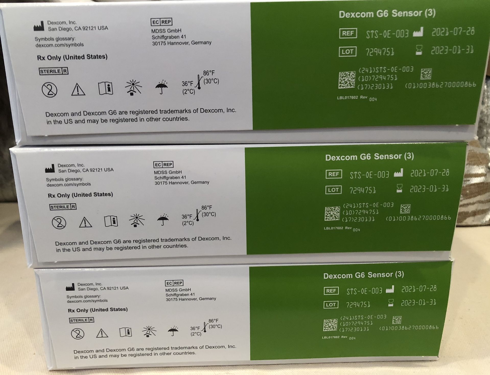 Dexcom G6 Sensors Box of 3 Exp 10/31/23