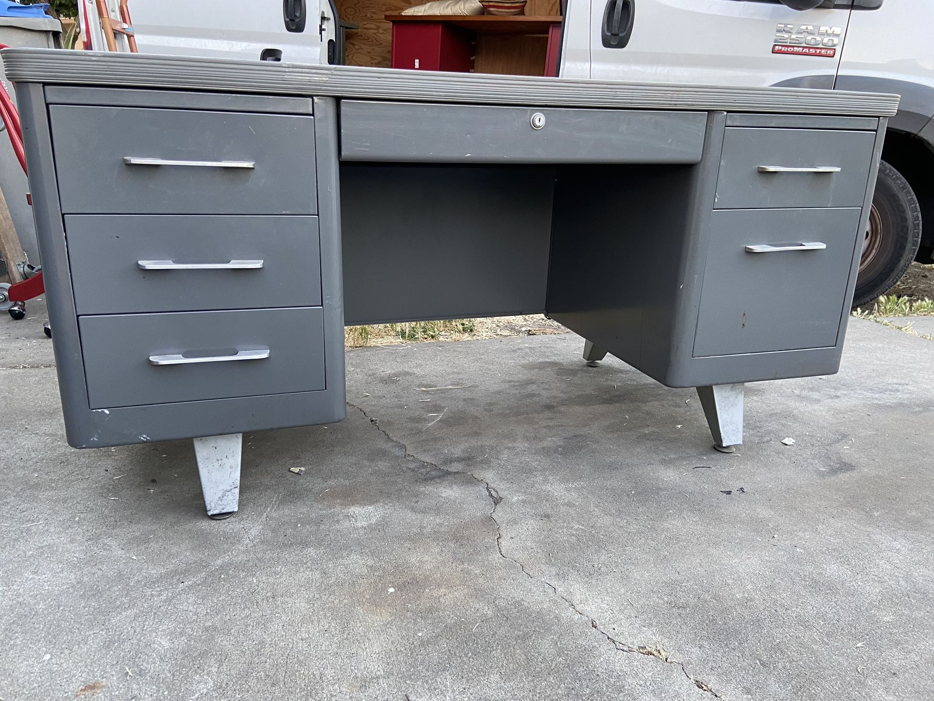Vintage Mid Century Modern Metal Tanker Desk