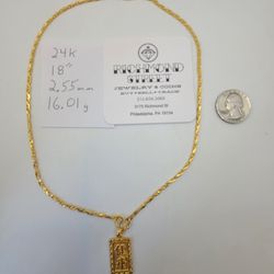 24k Pure Gold 18" Chain With Pendant