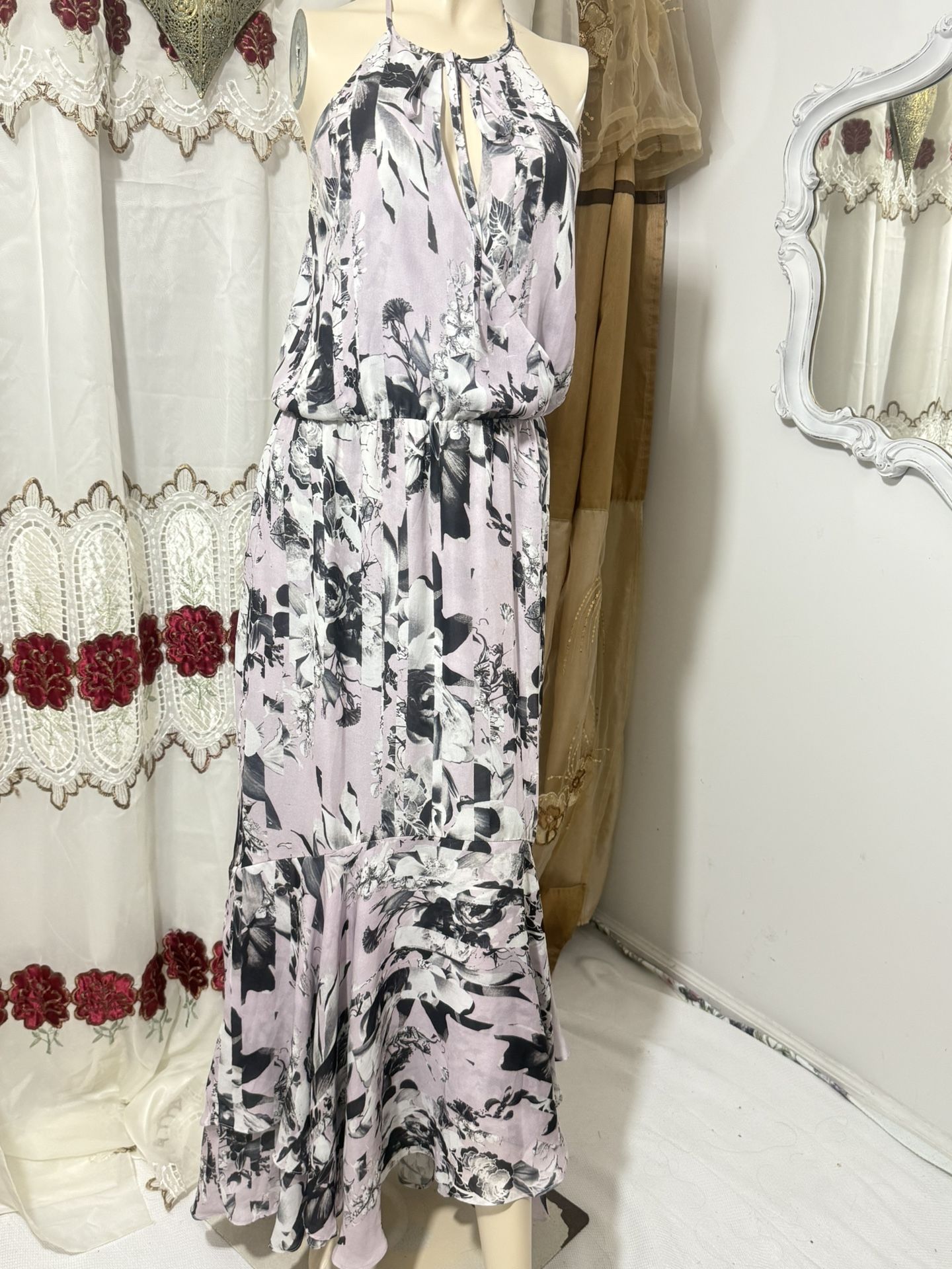 Soft Pink And Black Maxi Dress