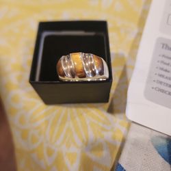 VINTAGE STERLING SILVER MENS Ring TIGERS EYE