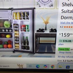 MINI REFRIGERATOR 3.2 CU. FT, SINGLE DOOR ADJUSTABLE THERMOSTAT, ADJUSTABLE REMOVABLE SHELVES AND LOWER BIN 