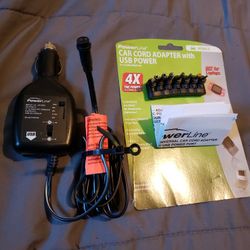 Powerline car cord adaptor with USB power

