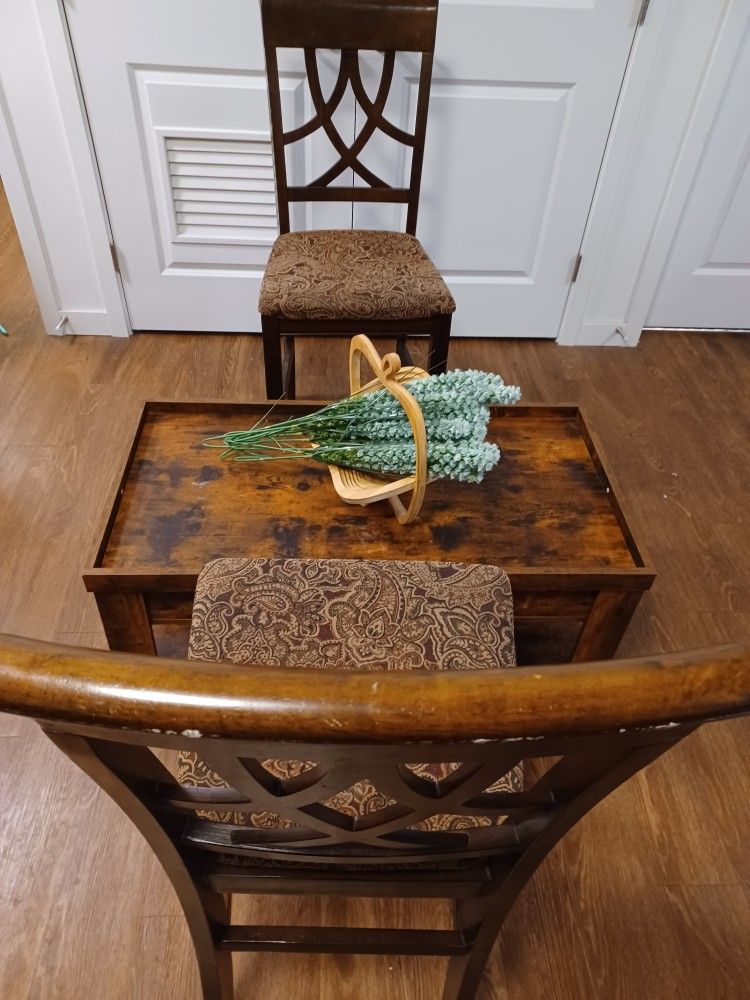 Wooden Low Table And Two Wooden Chairs