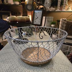 Farmhouse, Chicken Wire Basket With Wood Base